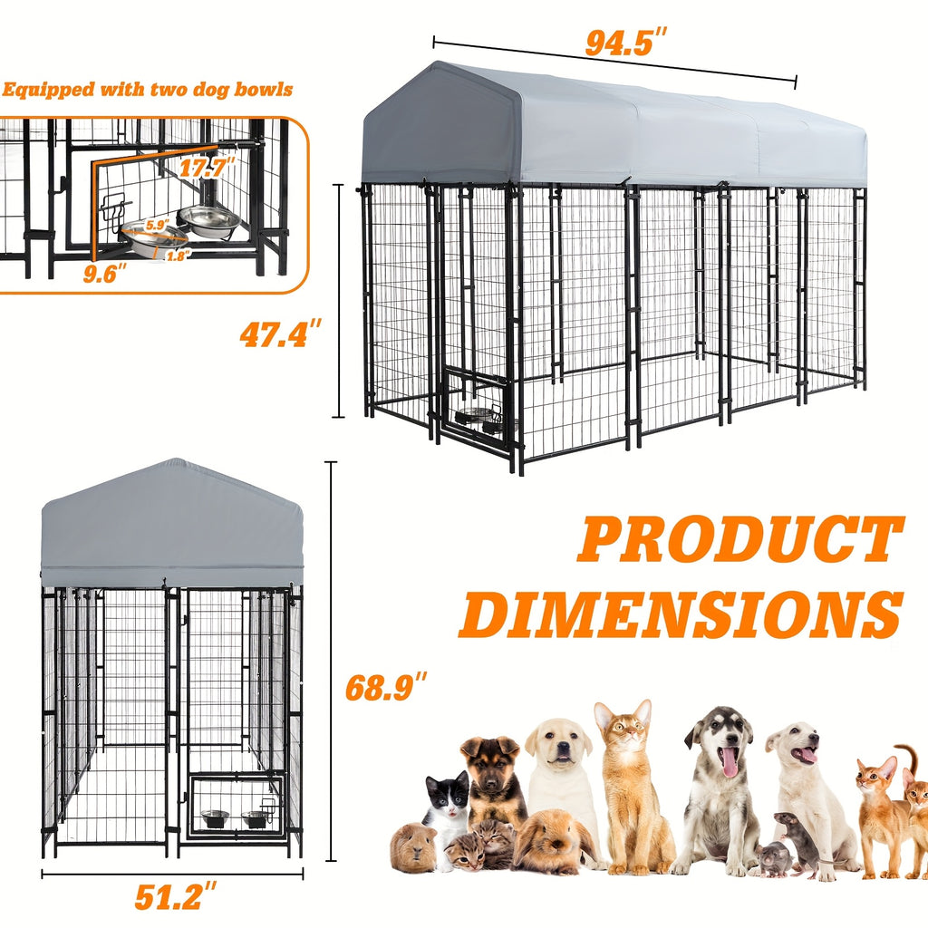 Large Outdoor Dog Kennel Measuring 8X4X6 Feet - Sturdy Welded Wire Steel Playpen Enclosure for Dogs - Includes A, Uv-Resistant Cover And a Secure Lock for Your Backyard