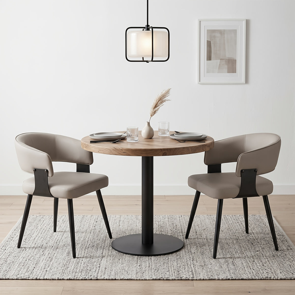 Modern Dining Chair Set of 2, Faux Leather Upholstered Kitchen Chairs with Curved Back And Metal Legs, Mid-Century Chairs for Dining Room, Kitchen