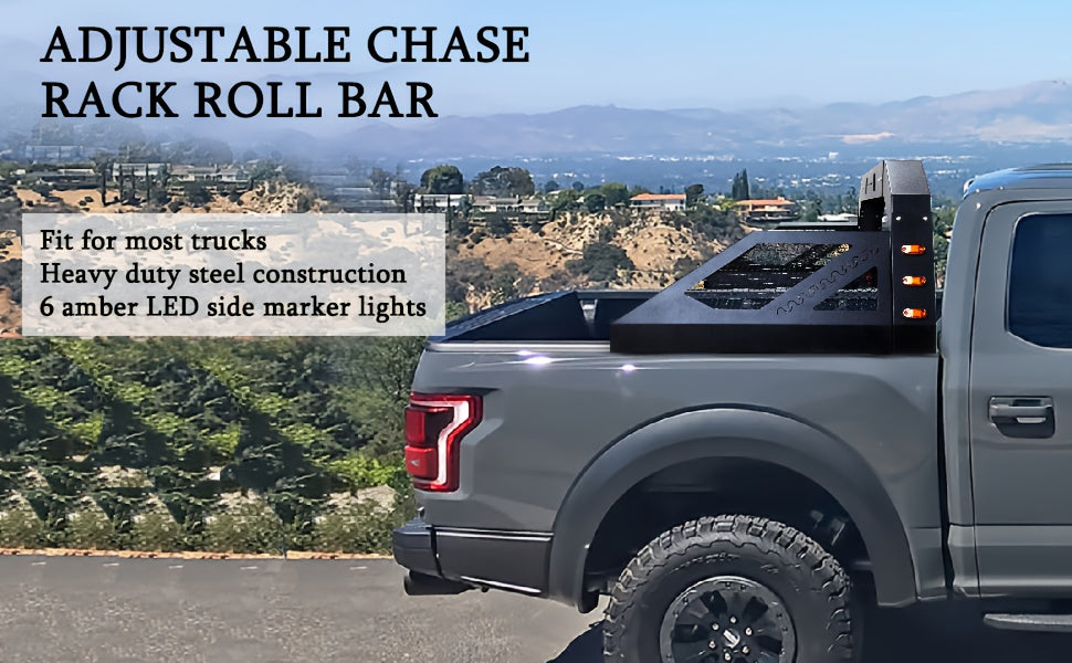 Truck Roll Bar Chase Rack Adjustable, Universal Fit for Pickup Trucks Extendable Chase Rack Sports Bar