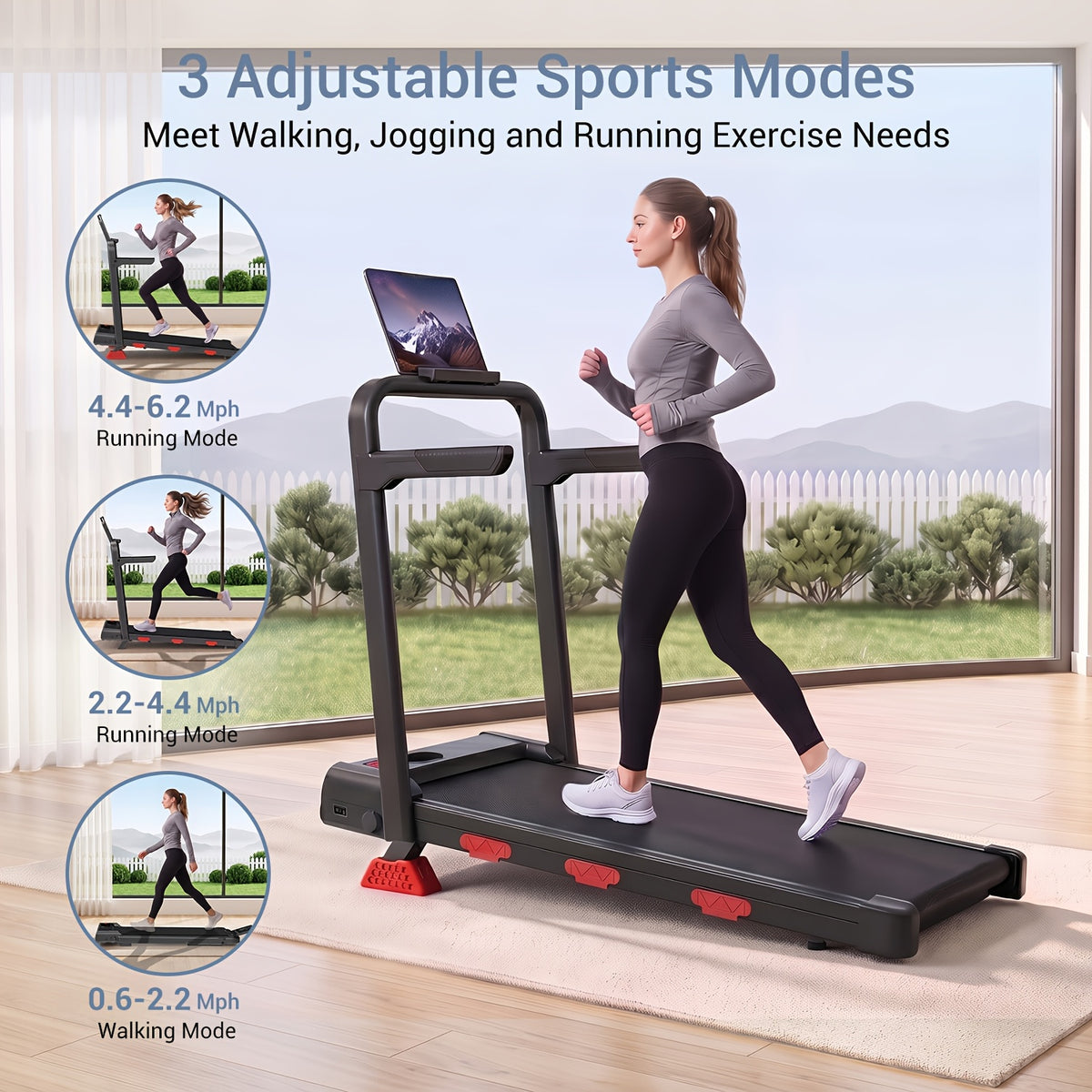 Compact Foldable Treadmill for Home And Office, Featuring 16% Incline, 2.5HP Silent 45dB Motor, 300Lbs Capacity, Adjustable Speed 0.6 to 6.2 MPH, Nonslip Handle Bars, Six Layer Cushioning Running Belt, LED Display