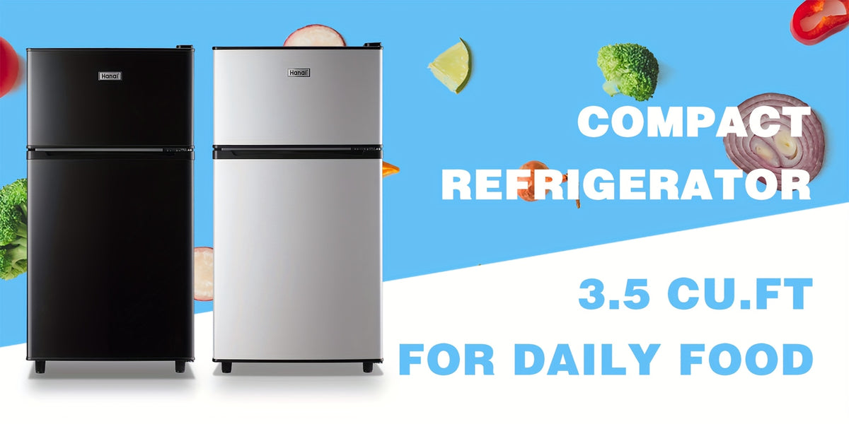 WANAI Mini Fridge with Freezer, 3.5 Cu.Ft Compact Refrigerator Freezer-on-Top Double Door, 7 Adjustable Thermostat, Small Freestanding for Bedroom Office Dorm Apartment