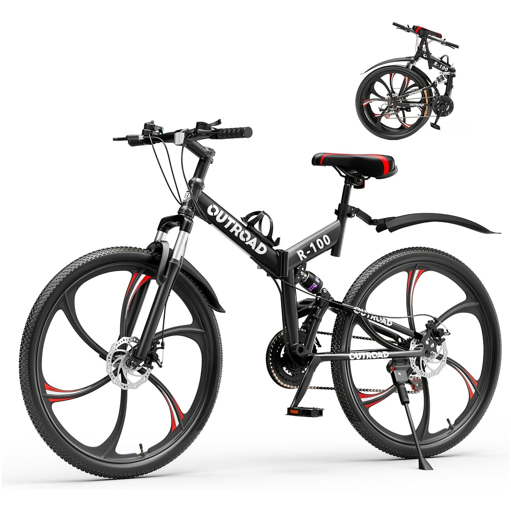 26 Inch Mountain Bike, 21 Speeds Full Suspension Folding Bikes, Dual Disc Brake, High Carbon Steel Frame And Non-Slip Quick Release Tire Bicycle for Adult