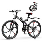 26 Inch Mountain Bike, 21 Speeds Full Suspension Folding Bikes, Dual Disc Brake, High Carbon Steel Frame And Non-Slip Quick Release Tire Bicycle for Adult
