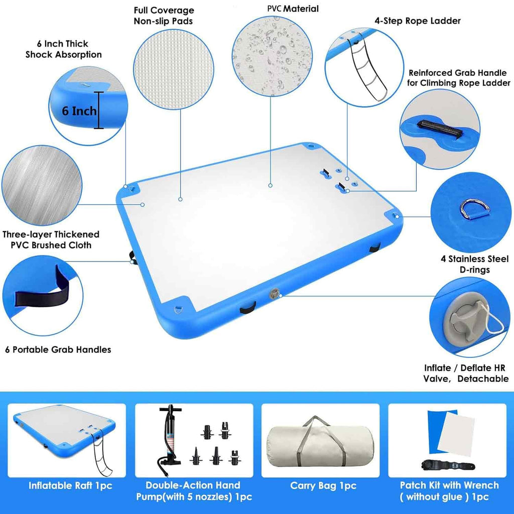 6ft/8ft/10ft/12ft Floating Dock Water Platform, Multi-People Inflatable Floating Mat, Dock Platform for Lake/Boats/Island/Swimming Pool