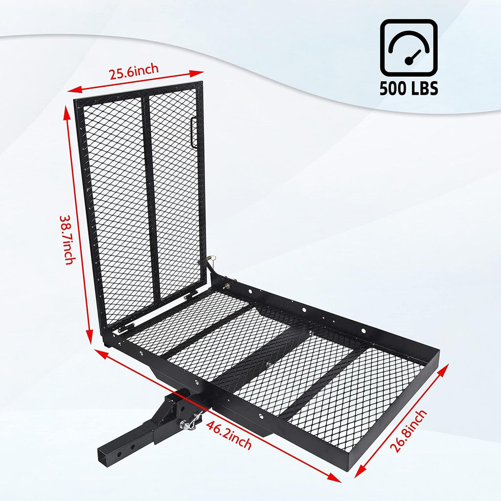 Hitch Cargo Carrier with Ramp Foldable Hitch Mount Wheelchair Carrier Mobility Scooter Ramp 500 Lbs Weight Capacity (halloween & accessories)