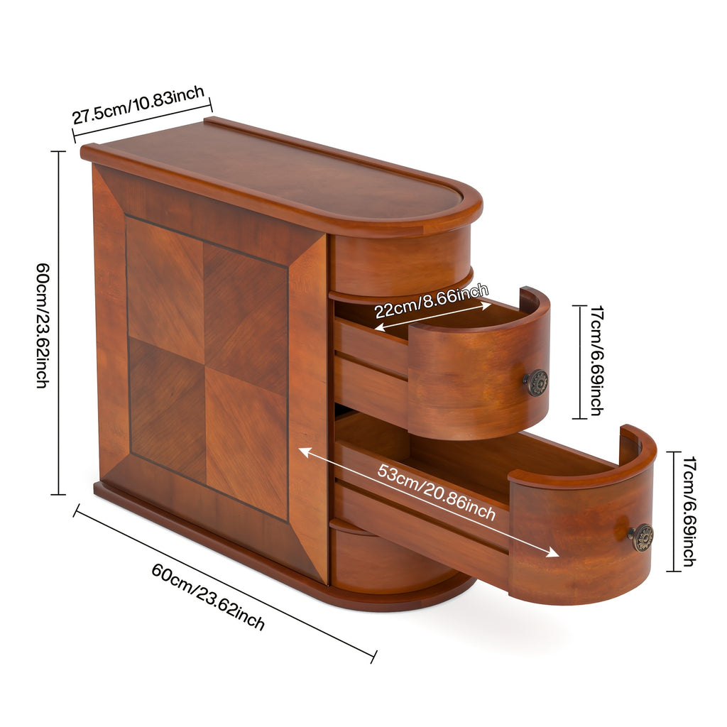 Modern Minimalist Coffee Table, Solid Wood Side Table, Bedroom Bedside Table, Coffee Table, with 2 Storage Drawers, Suitable for Living Room and Bedroom, No Assembly Required, Storage Space and Multifunctional Design, Halloween, Christmas Gift Retro Brown