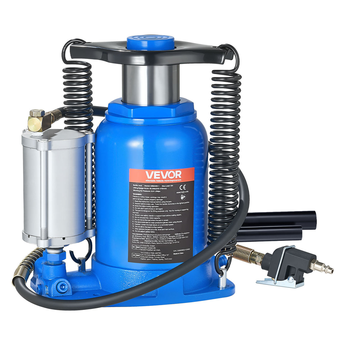 Air Hydraulic Bottle Jack by VEVOR, 32-Ton Pneumatic or Manual Lift from 10 to 16.3 Inches for Trucks and RVs
