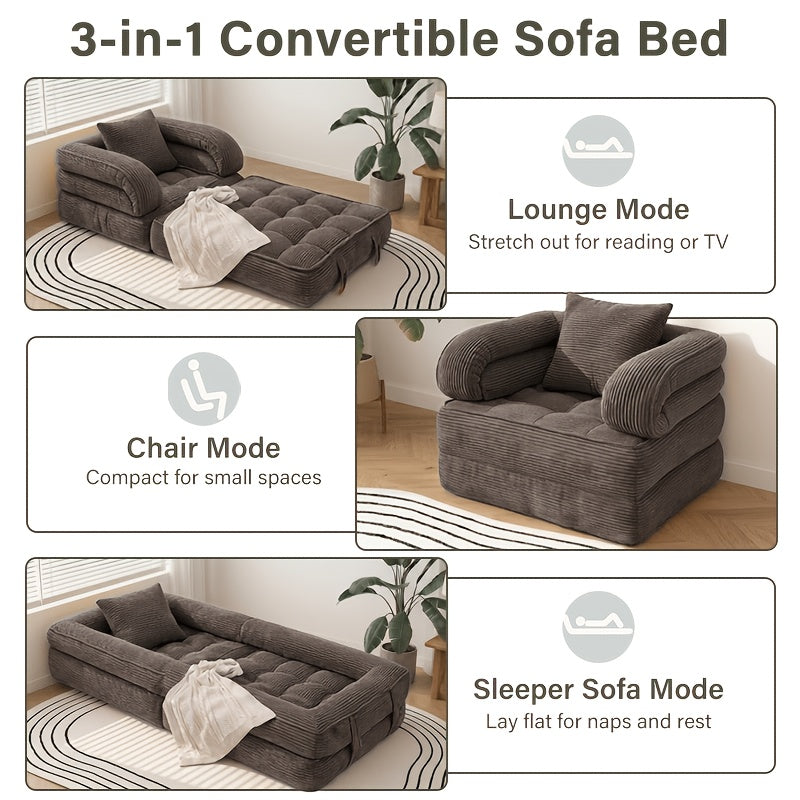 Multi-functional Convertible Sofa Bed—No Assembly Required, High-density Sponge, Soft and Skin-friendly Fabric | Suitable for Small Spaces, Bedrooms, Apartments, RVs as a Multi-position Sofa, Movie Sofa, Lazy Sofa, Office Sofa, Lounger, or Leisure