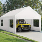 JAMFLY Sturdy Carport Featuring Roll-Up Ventilated Windows, Outdoor Canopy, Portable Garage Gazebo Equipped with Detachable Sidewalls & Doors for Vehicles, Truck, Boat, All-Season Tarp Car Canopy
