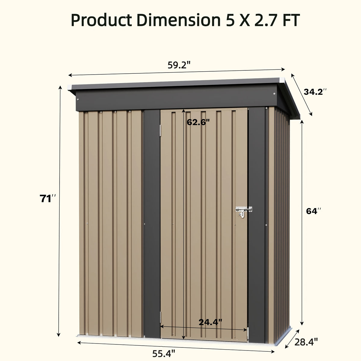 Outdoor Storage Shed by GUNJI, Lockable Steel Tool House in 5 x 2.7 ft or 8 x 10 ft Options