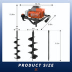 72.8cc 2-Stroke Auger Post Hole Digger | Gas Powered Earth Auger with 2 Extension Rods & 6" & 8" Auger Bits - Ideal for Fencing, Gardening, Construction - Heavy Duty Metal Digging Machine