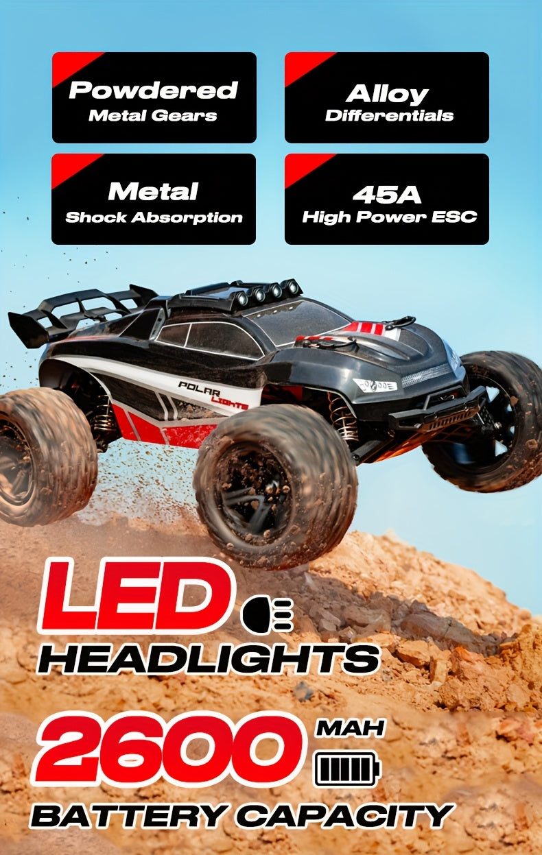 1:8 Full Scale High Speed Off-road Large RC Car, 45KM/H Racing Drifting Truck for Hobbyists, All Terrain Application, LED Headlights, 2600mAh Battery, 2.4Ghz Remote Control, Outdoor Sports Gifts