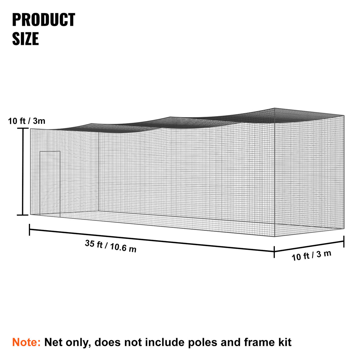 VEVOR Baseball Batting Netting, Professional Softball Baseball Batting Hitting Training Net, Practice Portable Pitching Cage Net with Door & Carry Bag, Heavy Duty Enclosed PE Netting, 35/55/70FT (NET ONLY)
