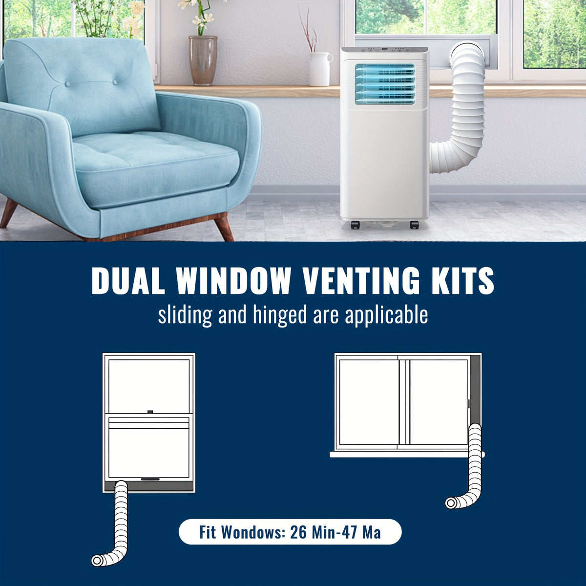 Portable Air Conditioner 8000 BTU, Remote Control, Fan Mode, Cools 250sq. Ft, 24 Hour Timer, Quiet Operation, 2 Fan Speed for Bedroom Office Home Dorm
