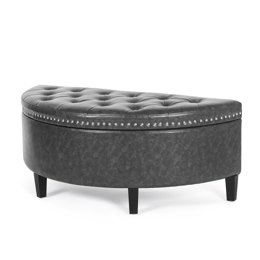43.5" Velvet Storage Bench with Button Tufting Rivet Details Half Moon Ottoman for Living Room, Bedroom, Or Entryway Sturdy Hardwood Frame, Hidden Storage, Elegant Design, Living Room Seating Elegant Velvet Bench Velvet Upholstery, Bench for Bedroom