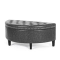 43.5" Velvet Storage Bench with Button Tufting Rivet Details Half Moon Ottoman for Living Room, Bedroom, Or Entryway Sturdy Hardwood Frame, Hidden Storage, Elegant Design, Living Room Seating Elegant Velvet Bench Velvet Upholstery, Bench for Bedroom