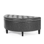 43.5" Velvet Storage Bench with Button Tufting Rivet Details Half Moon Ottoman for Living Room, Bedroom, Or Entryway Sturdy Hardwood Frame, Hidden Storage, Elegant Design, Living Room Seating Elegant Velvet Bench Velvet Upholstery, Bench for Bedroom