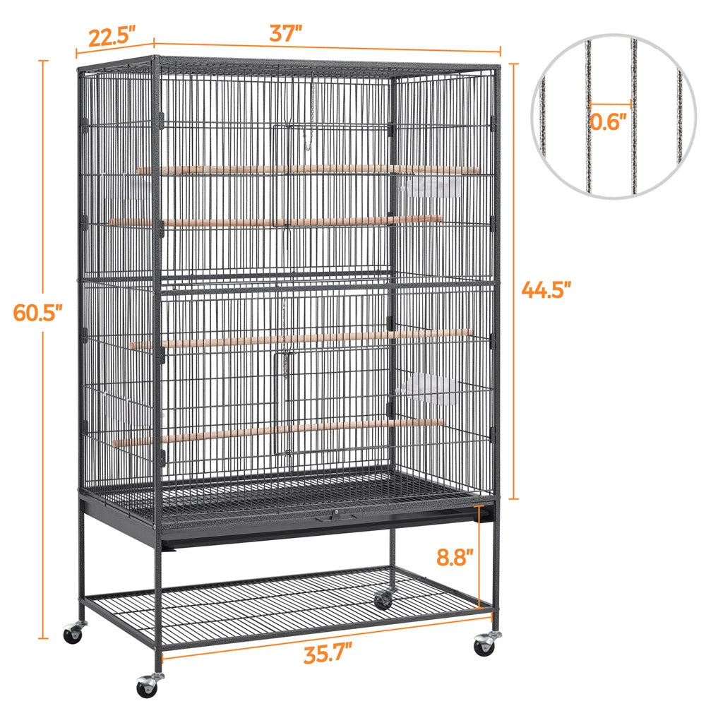Costoffs Bird Cage 60.5-inch Extra-Large Parrot Cage Wrought Iron Bird Cage with Stand, Large Flight Cage for Conures, Parakeets, Cockatiels, African Greys and Small Pets, Multi-Bird Cage
