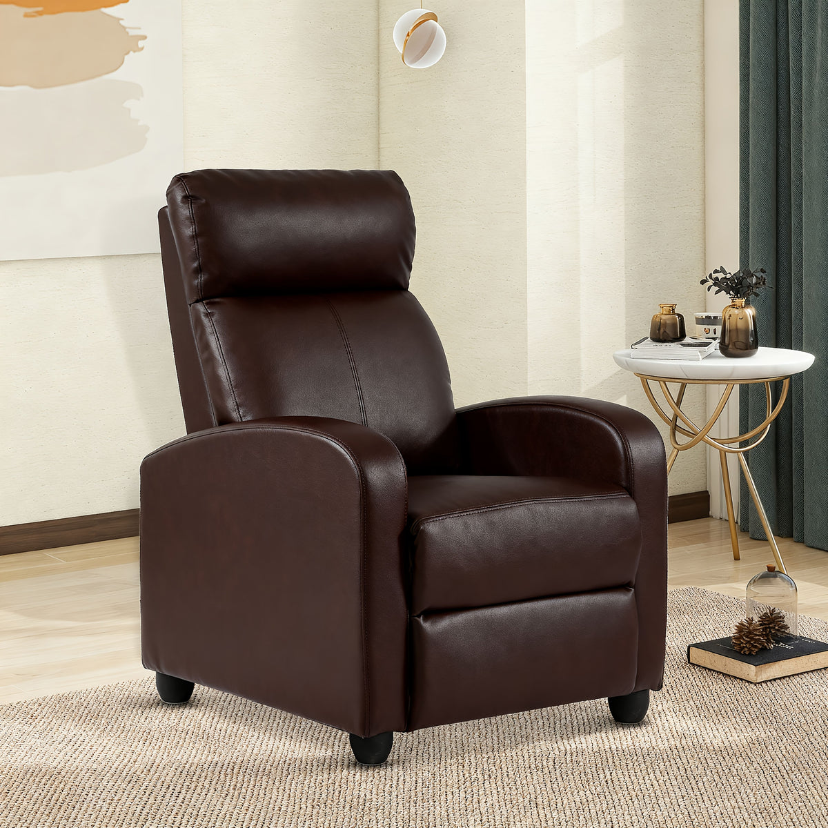 Recliner Chair Breathable Padded PU Leather Massage Single Sofa Recliners For Small Recliner Chair With Footrest Home Theater Seating For Bedroom Living Room