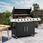 Grill with Side Burner & Cast Iron Grates, Lockable  Wheels, Barbecue Grill with 395 Square Inches Large Cooking Area, Camping Grill for Barbeque and Outdoor Cooking, Black
