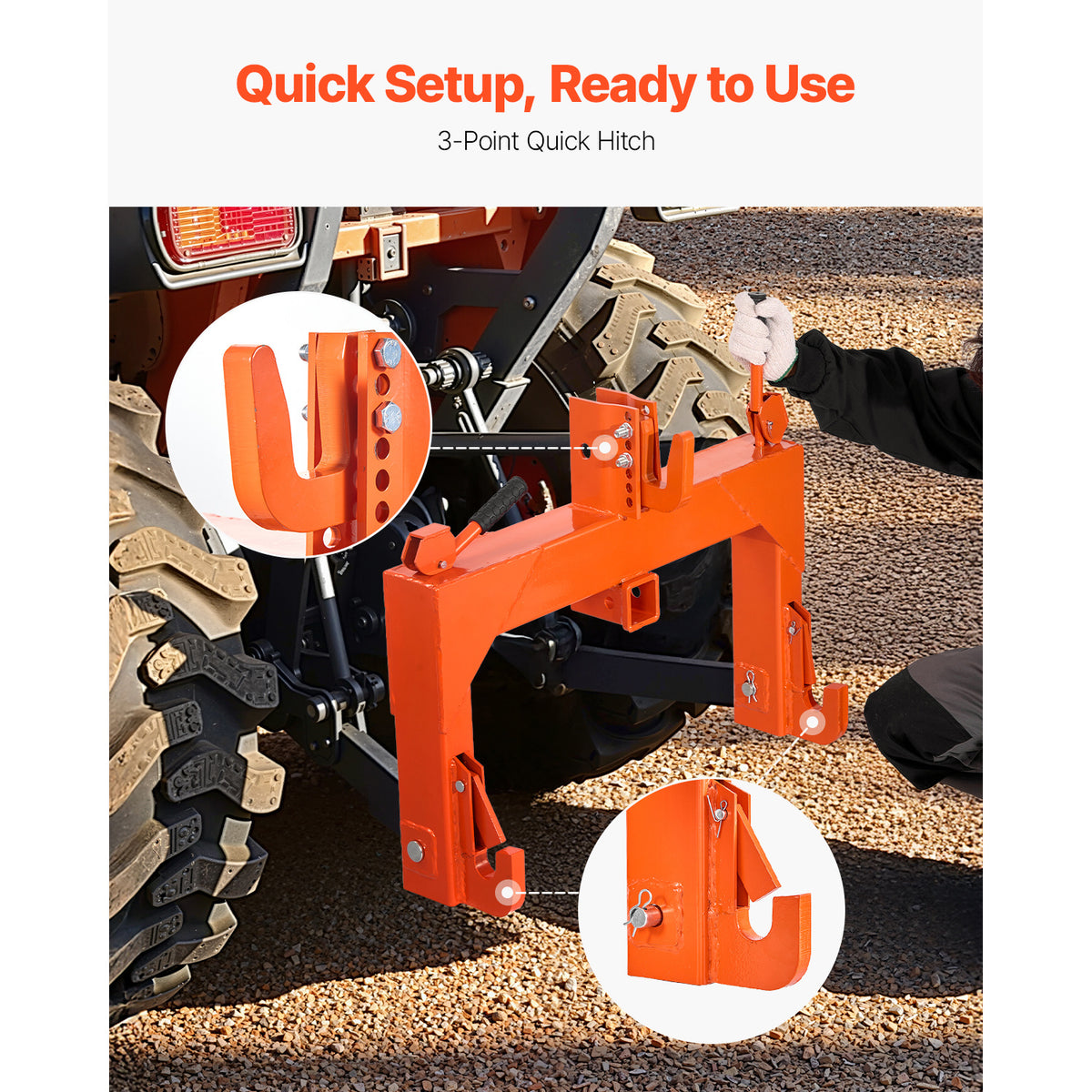 3-Point Quick Hitch with 2" Receiver Category 1 & 2 Tractor Hitch 3000lb Black/Orange/Green