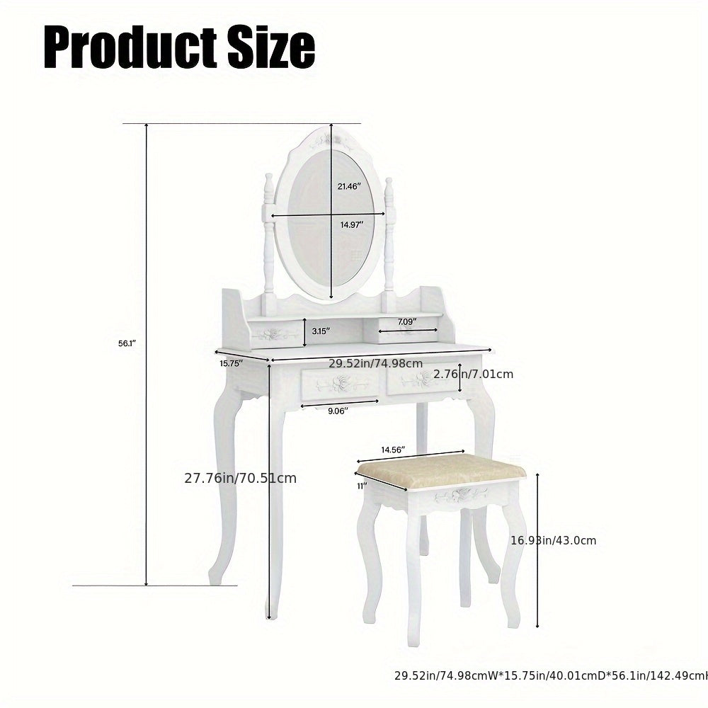 Modern Simple 4 Drawers 360 Degree Rotating Detachable Mirror Dressing Table