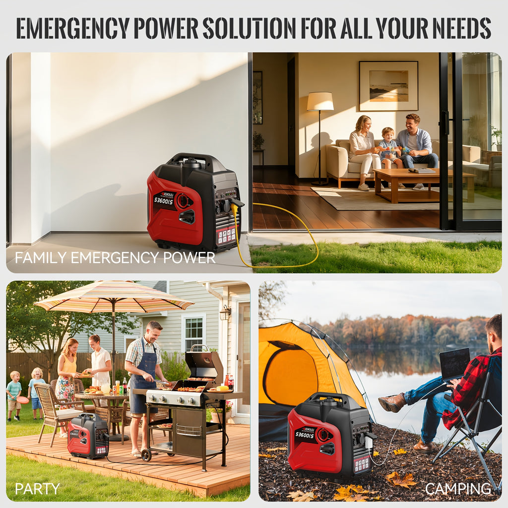 Portable Inverter Generator, Ultra Quiet, CO Alarm, Peak 2500W Rated 1900W, Peak 3200W Rated 2600W, Peak 3600W Rated 3000W, Peak 4000W Rated 3200W, Peak 4500W Rated 3600W, Ideal for Yard, Lawn, Garden, Camping, RV, Home Backup Power