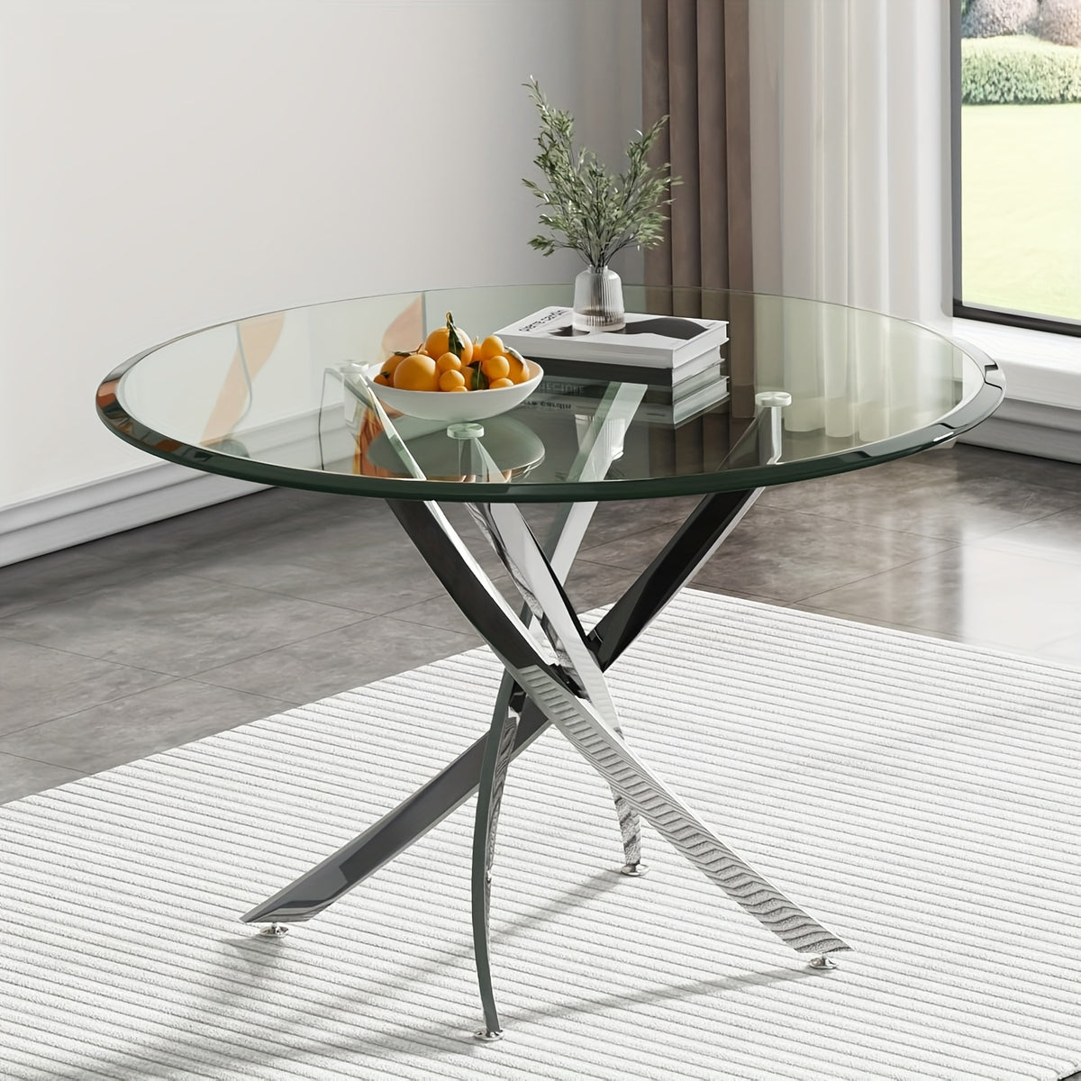 5/3/1pc Round Dining Table Set, Modern Tempered Glass Dining Table With Velvet Dining Chairs, 36" Kitchen Table With Stainless Steel Base For Living Room, Dining Room, Kitchen, Office, Lounge