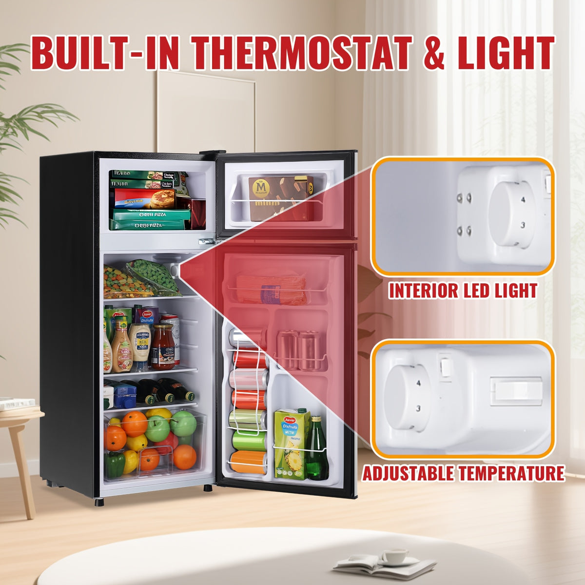 2.5/3.5/4.5 Cu.Ft Mini Fridge with Freezer, Commercial Double Door Compact Refrigerator with Adjustable Thermostat and Shelves,Small Fridge with Large Capacity, Perfect for Bedroom, Dorm, Home, Office