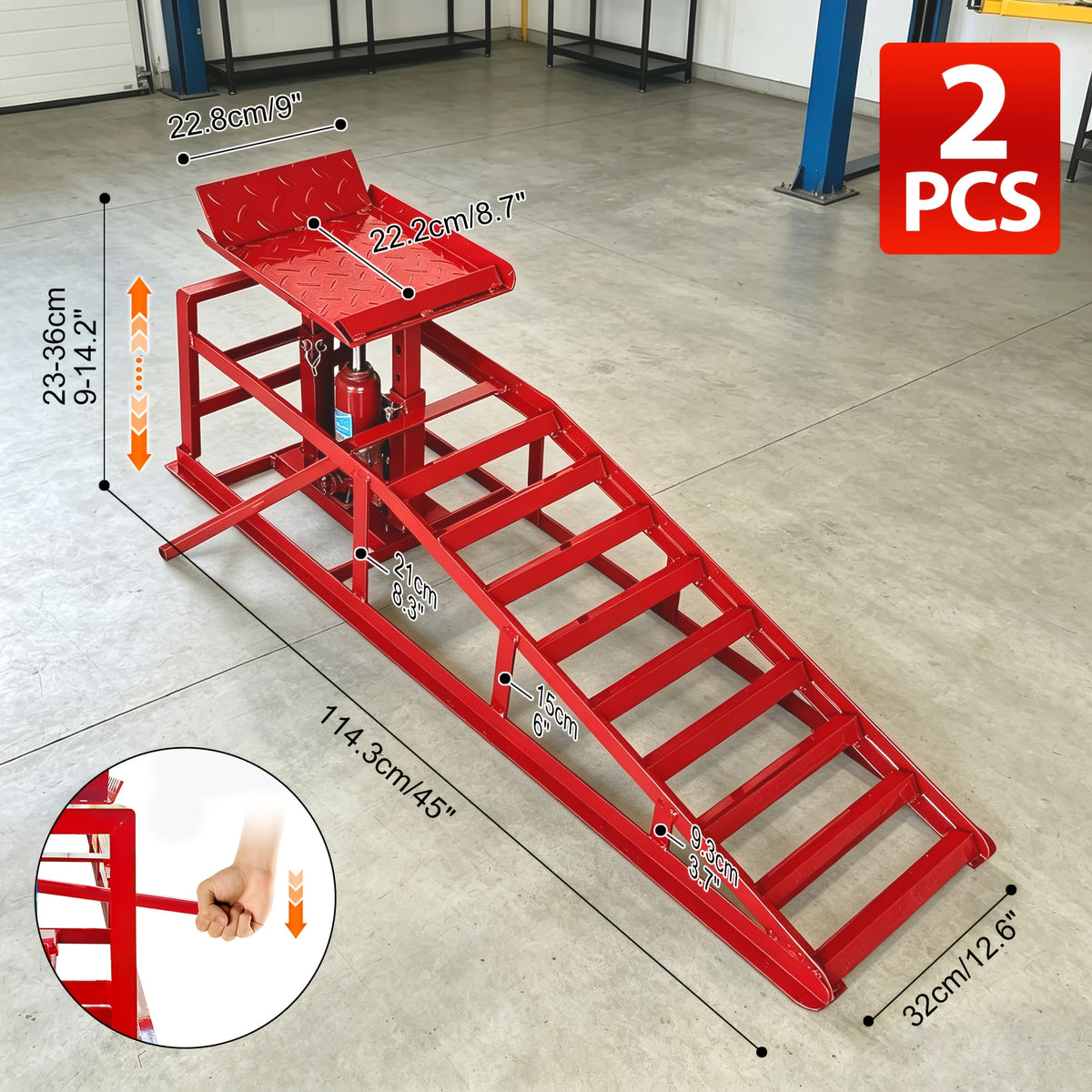 2 Pack Hydraulic Car Ramps, Car Ramp High Lift, 11050LBS Automotive Truck Cars Service Ramps, Low Profile Oil Change Ramps with Support Jack for Car Truck Trailer Garage Repair (Red)