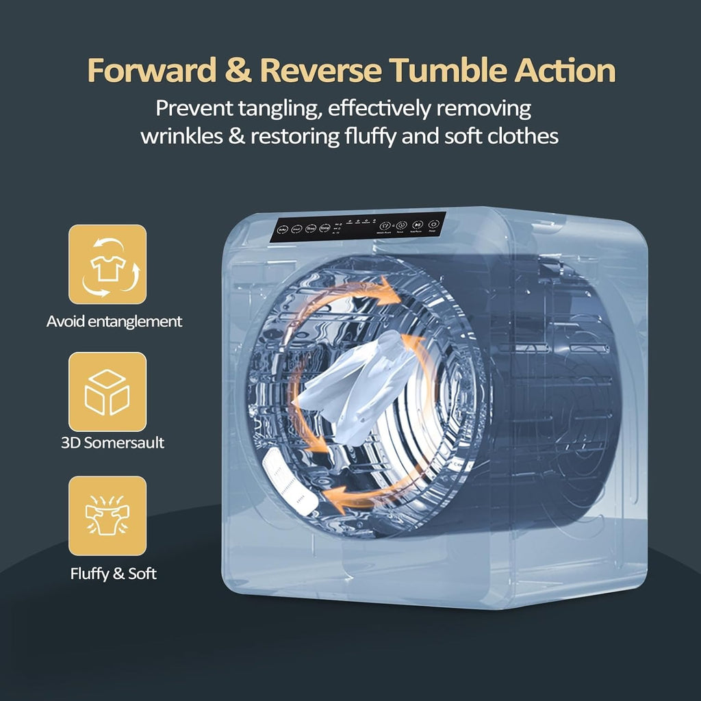 MEFEIR Compact Clothes Dryer - 3.5 Cu.Ft Portable Laundry w/ LCD Touch Controls, Stainless Steel Drum, 13.2Lb Capacity for Apartments & Dorms, 110V Classic White w/ Wheels