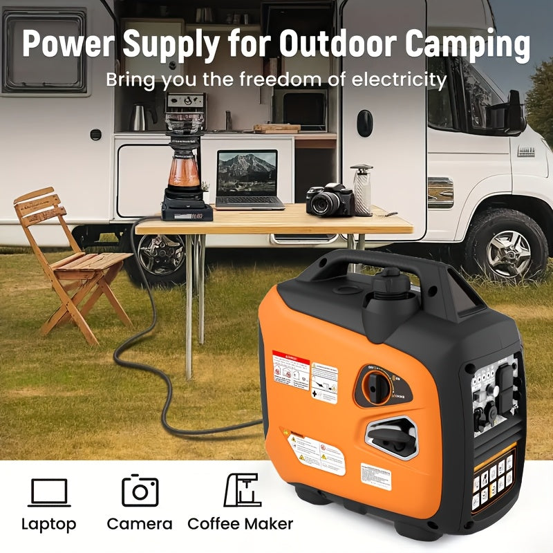 2500W Portable Generator with CO Protector, Four Stroke, Silent Technology, Suitable for Blizzard Hurricane Weather, Camping, Home RV Backup Power Dual 120V AC Sockets, USB and Type-Cports,reliable Power Support,Comes with a Screwdriver