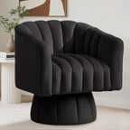 Rotating Decorative Chair, 360° Swivel Barrel Chair, Mid-century Modern Chair, Wide Soft Cushion, Modern Velvet Fabric, Round Armchair, Suitable For Living Room, Lounge, Bedroom, Black, Free Shipping