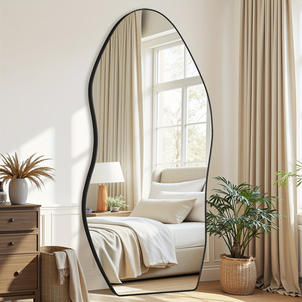 Furnbar Full Length Mirror, 81"X41" Floor Mirror with Stand, Standing Hanging Leaning Irregular Mirrors for Bedroom Living Room Entryway, Wavy Shaped