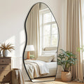 Furnbar Full Length Mirror, 81"X41" Floor Mirror with Stand, Standing Hanging Leaning Irregular Mirrors for Bedroom Living Room Entryway, Wavy Shaped