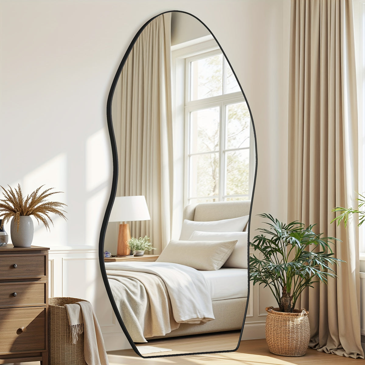 Furnbar Full Length Mirror, 81"X41" Floor Mirror with Stand, Standing Hanging Leaning Irregular Mirrors for Bedroom Living Room Entryway, Wavy Shaped