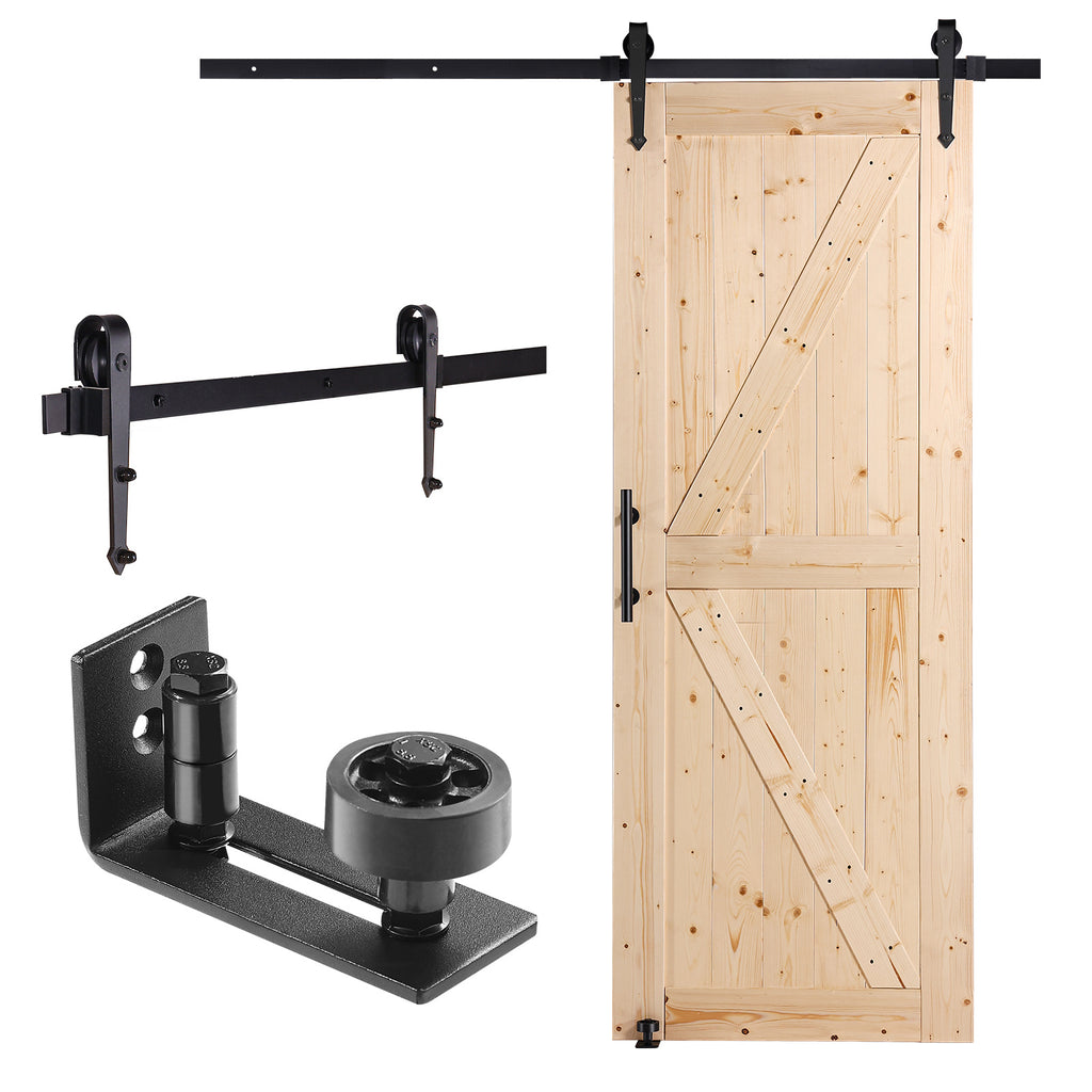 VEVOR Barn Door and Hardware Kit, 30/36" x 84" Wood Sliding Barn Door, Smoothly and Quietly, Barn Door Kit with 8-in-1 Floor Guide and Door Handle, Spruce Wood Panelled Slab, Easy to Install