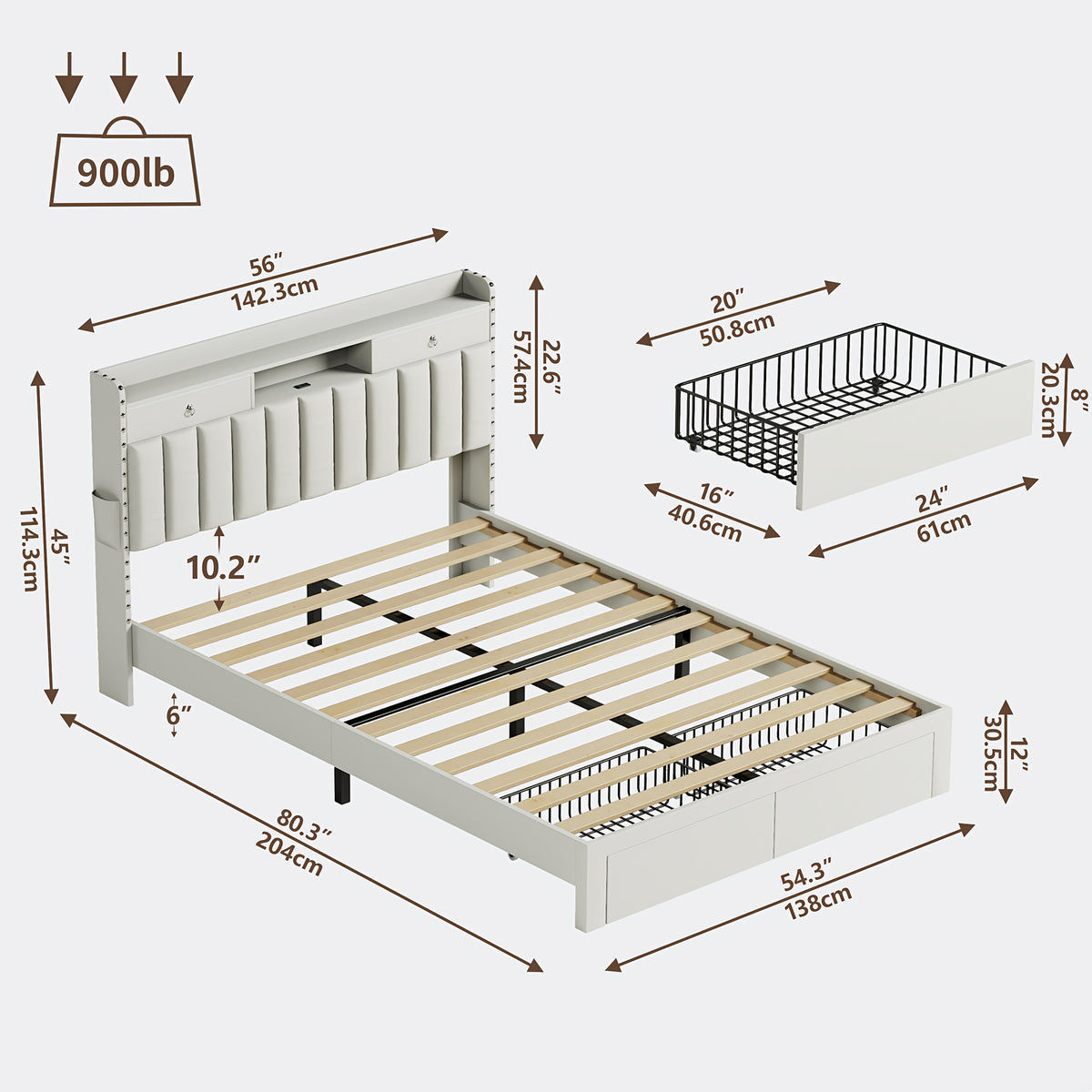 MRAEER Furniture Offers a Tri-Color Upholstered Bed Frame Available in Full, Queen, And King Sizes, Featuring Four Drawers And a Charging Station. Mattress Not Included, Operates Silently, And Does Not Require a Box Spring
