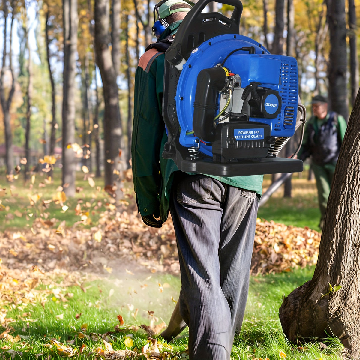 72CC Gas Leaf Blower, 3.6HP 2 Stroke Backpack Gas Blower, 665CFM High-Velocity Airflow, Grass Lawn Blower Air Cooling Gasoline Backpack Grass Blower, Snow Blower for Efficient Lawn & Debris Clearing