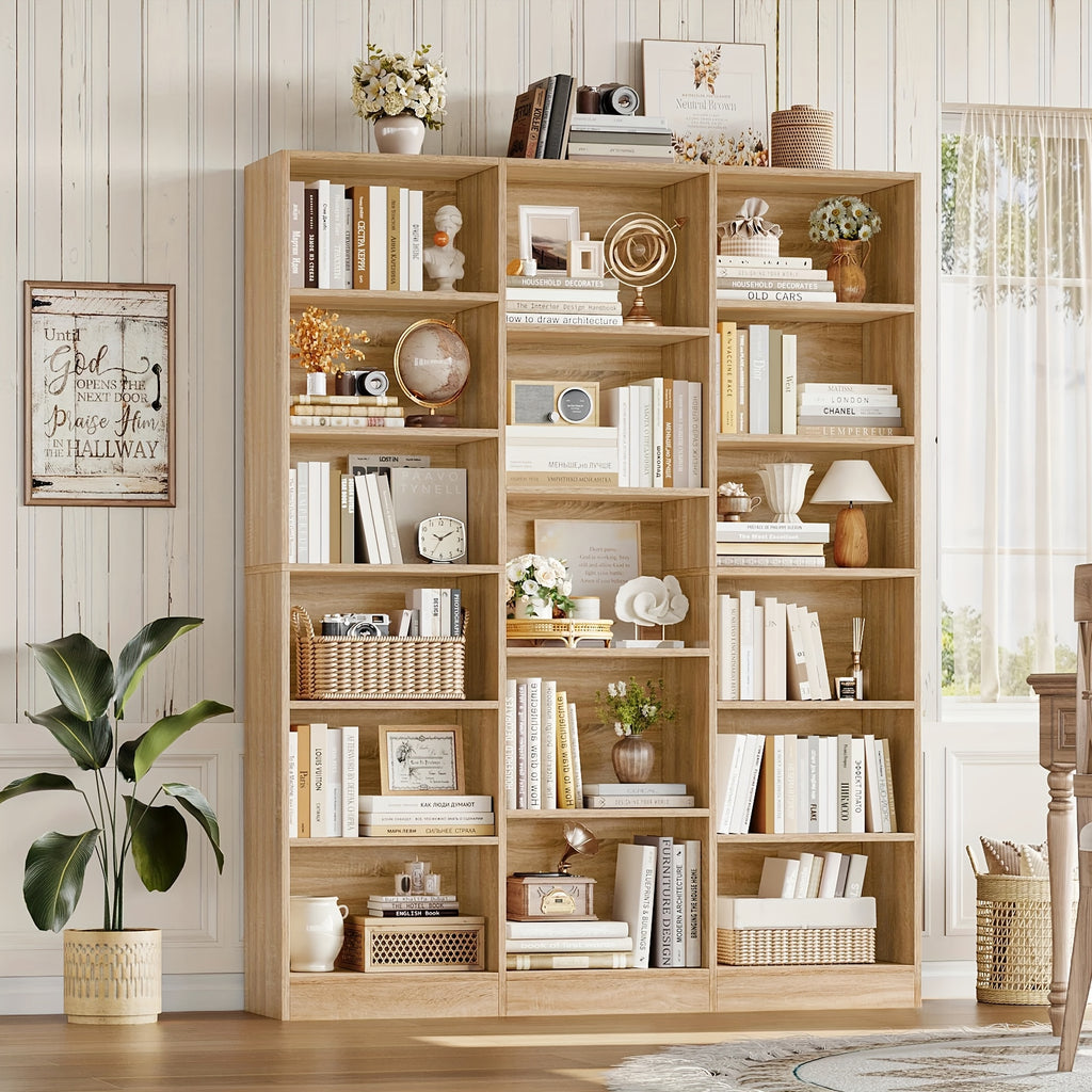 FULTRU Triple Wide Bookshelf, 6 Tier Large Bookshelf, Bookcase with 17 Open Display Shelves, 74'' Tall Bookcases And Bookshelves for Living Room, Home Office, Library