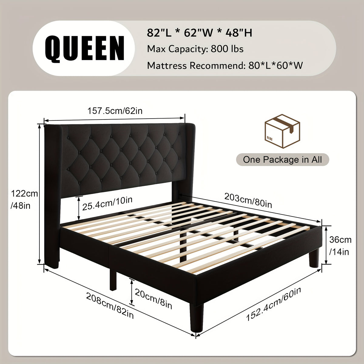 Valnase Modern Style Platform Bed Frame with 24"H Button Tufted Headboard, Solid Wood Slats Support, Artistic Legs Design - Dark Grey/Light Grey/Black Linen & White Velvet Options, Bed Frame for Home Bedroom