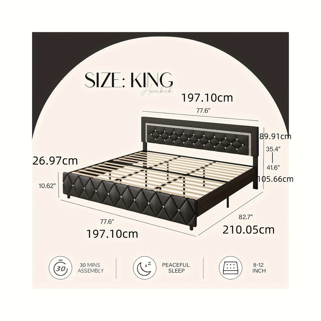4ever2buy Twin Full Queen King Platform Bed Frame with Upholstered Diamond Headboard, Mattress Foundation with Strong Wooden Slats Support, No Box Spring Needed, Easy Assembly, Valentine's Day Gifts, Pearlized White, Black, Pink, Green, Grey, Beige