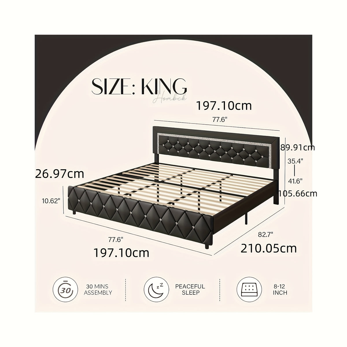4ever2buy Twin Full Queen King Platform Bed Frame with Upholstered Diamond Headboard, Mattress Foundation with Strong Wooden Slats Support, No Box Spring Needed, Easy Assembly, Valentine's Day Gifts, Pearlized White, Black, Pink, Green, Grey, Beige
