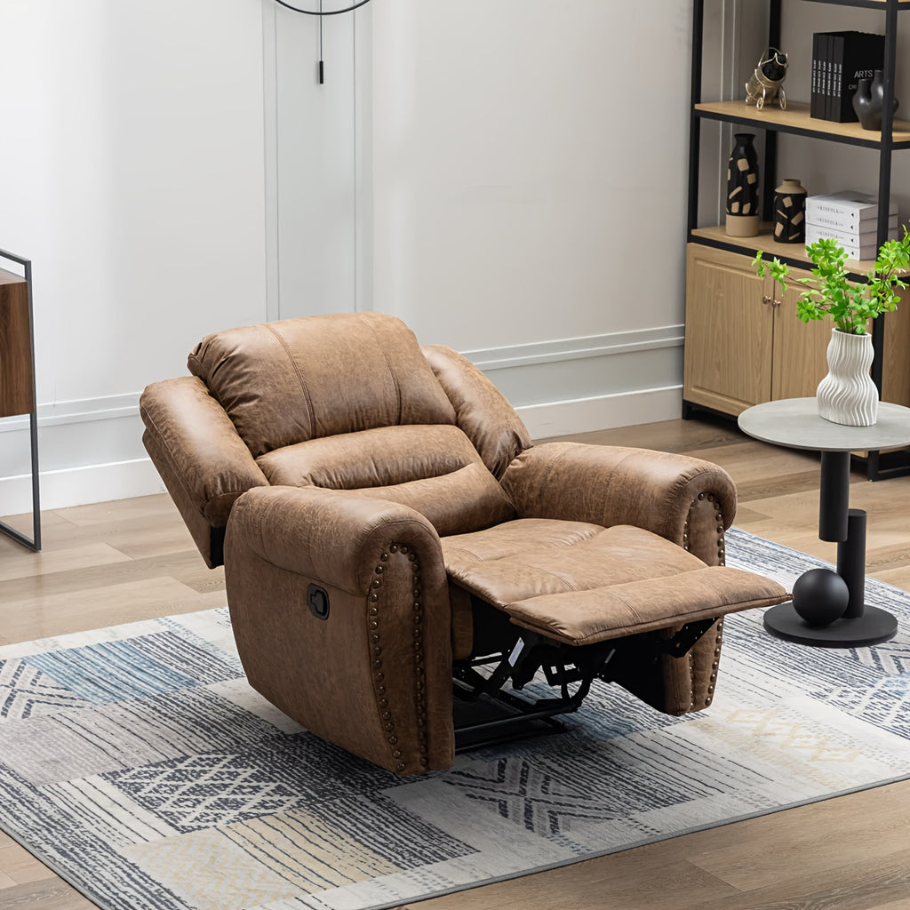 Faux Leather Recliner Chair, Classic And Traditional Manual Recliner Chair with Comfortable Arms And Back Single Sofa for Living Room