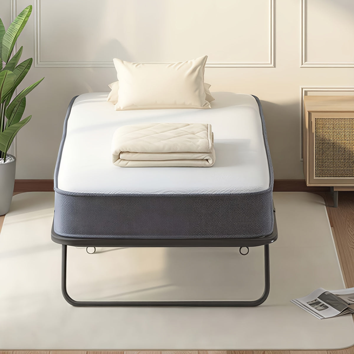 Folding Bed with 4 Inch Memory Foam Mattress, Single Rollaway Bed for Guests, Space Saving Portable Bed with Lockable Wheels, Easy Assembly& Moving, 75 x 31(Standard)