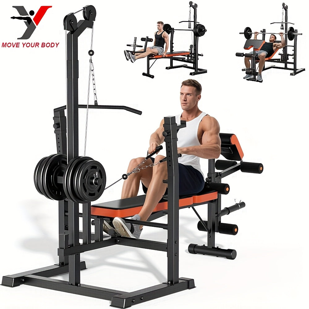6-In-1 Heavy Duty Weight Bench Set with Adjustable Squat Rack, Leg Developer, And Preacher Curl Pad | Professional & Foldable for Full Body Workout | 600Lbs Capacity for Strength Training