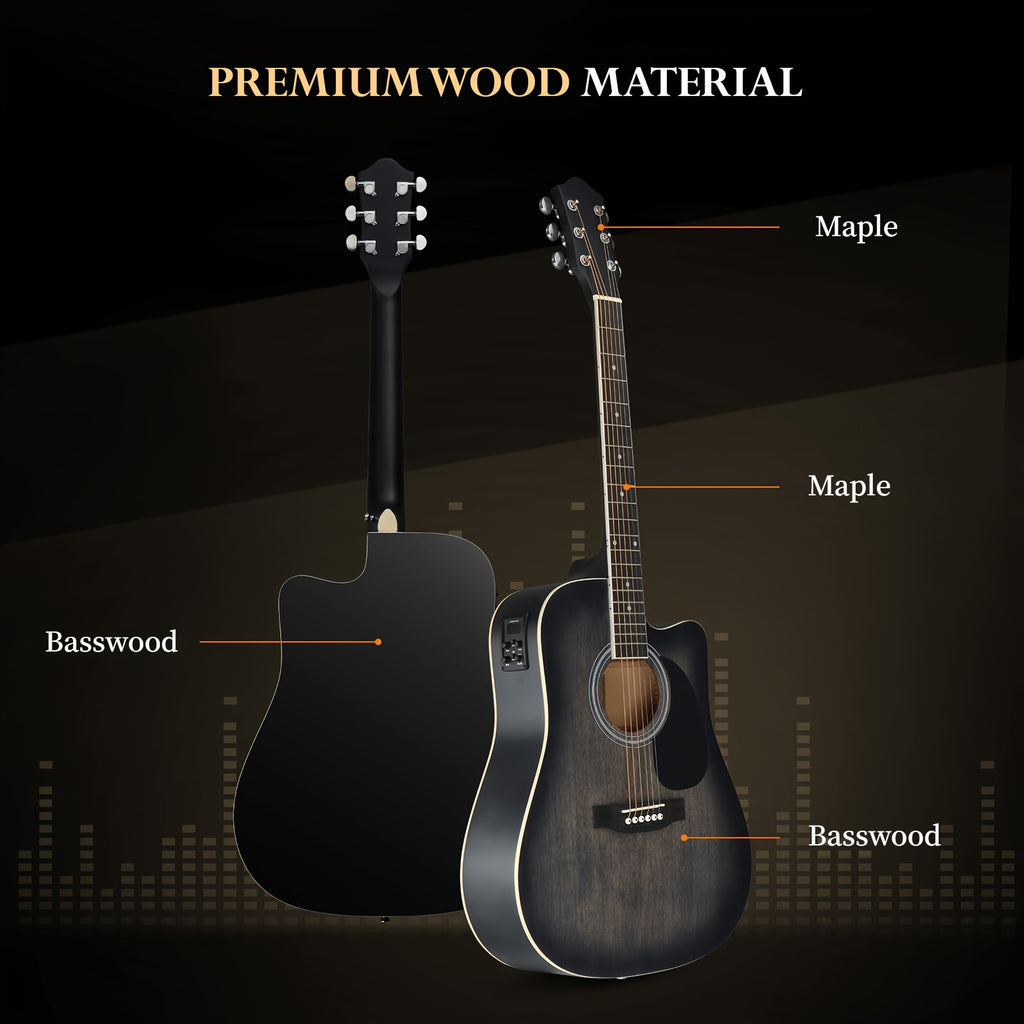 Bonnlo Electric Acoustic Guitar Kit, Full Size Acoustic Folk Guitar, 6-String, Cutaway Design, with AMP, Built-In Tuner, Bag, Strap, Picks, Complete Additions, ALL-IN-ONE Set for Beginner, Birthday/Festival Gift for Music Lovers