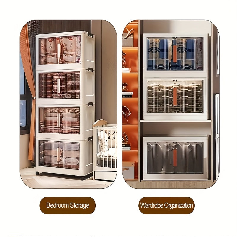 1/3/4/5-Tier 34.7" Extra-Large Folding Storage Trunks with Lids, Stackable Plastic Bins on Wheels, Collapsible Organizer for Closet, Bedroom, Office, Kitchen, And More - Foldable Storage Lockers And Room Decor