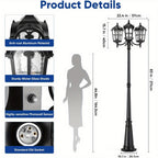 Outdoor Pathway Post Light, 3-Head Dusk-to-Dawn Fixture for Backyard and Garden Lighting Areas