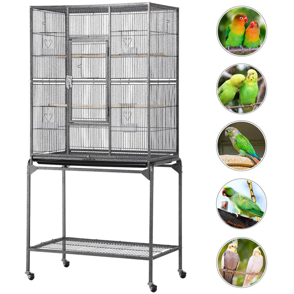 Costoffs 63"H Large Metal Cage Parrot Cage with Rolling Stand Detachable Pet Cage with Storage/Safe Bar Spacing/Slide-Out Tray/Starter Setup for Cockatiel Sun Parakeet Green Cheek Conure Lovebird, Black